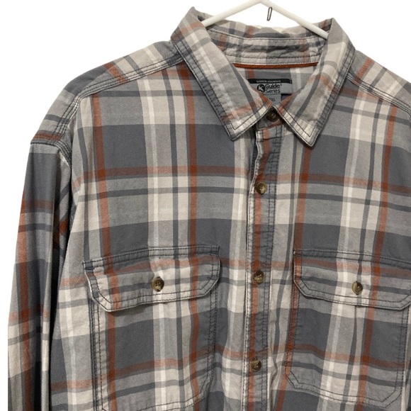 Gander Mountain Guide Series Gray White Orange Flannel Shirt Size 2XL - Picture 2 of 10